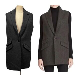 NWOT Lauren Ralph Lauren M Herringbone Vest Wool Blend Dark Gray Longline Career